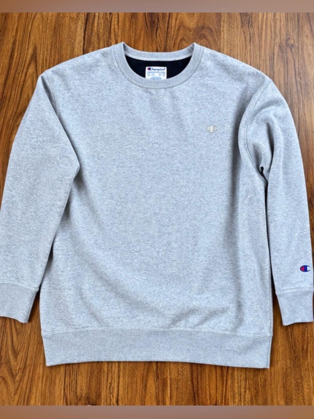Champion Light Gray Crewneck Sweatshirt with Small Logo